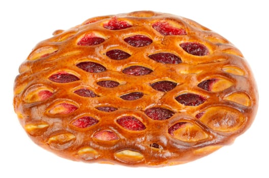 A delicious cake filled with red on a white background