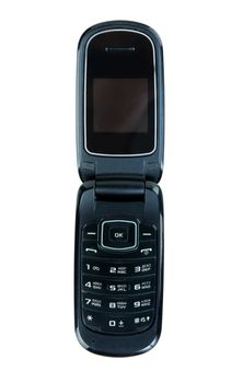 clamshell mobile phone on a white background
