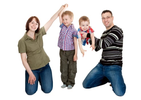 family of four isolated on white background