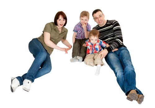 family of four isolated on white background