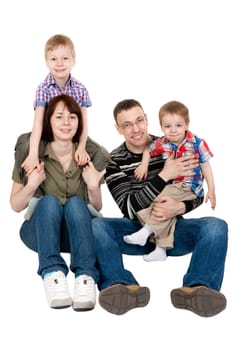 family of four isolated on white background