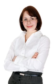 Portrait of business lady in the studio, isolate on white