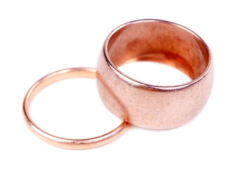 Two old gold wedding ring, isolate on white