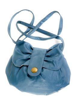 Blue leather female bag isolated on white background
