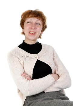 portrait of a smiling middle-aged woman in the studio on a white background