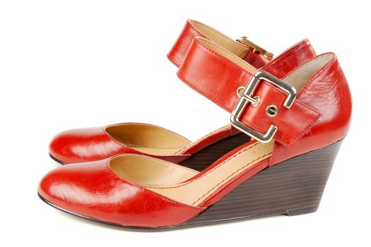 Fashionable women's red shoes. Isolate on white.