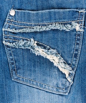 A denium blue jean pocket shot up close