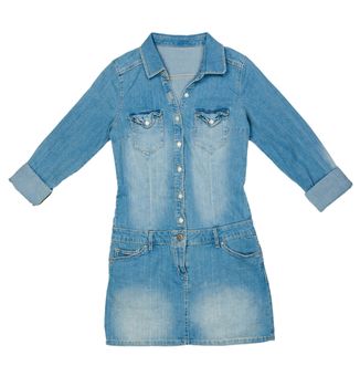 Womens blue denim dress isolated on white background