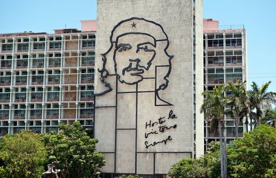 Iron work of Che Guevara on the Interior Ministry building, which overlooks Revolution Square in Havana, Cuba.

