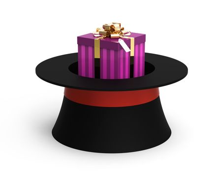 Gift box from hat on white, 3d render