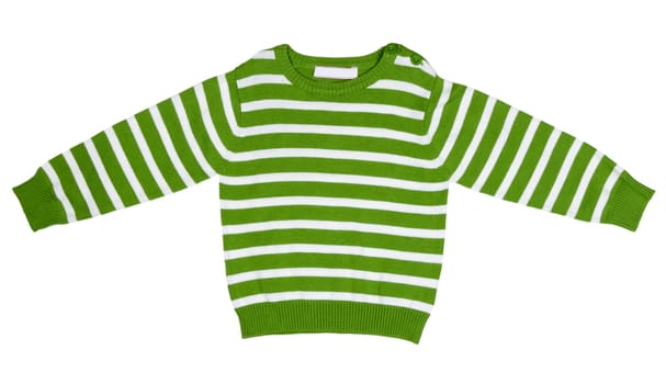 Green striped sweater for children on a white background