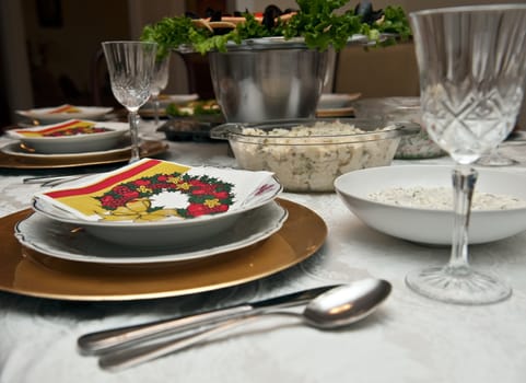 Food on the table,  setting at a luxury house