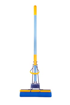 Modern blue plastic broom isolated on white