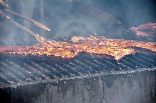 Barbecue ribs outside during rib festival in Kitchener