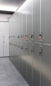 Lockers cabinets in a locker room at school or museum or station