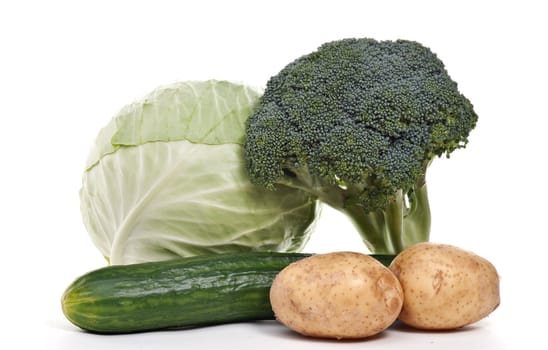 Basic fresh vegetables on white background