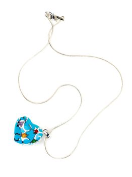 Blue heart-shaped pendant isolated on white background
