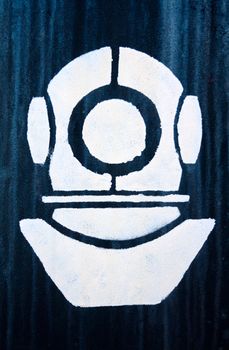 The sign, a symbol of industrial diver, white color impression