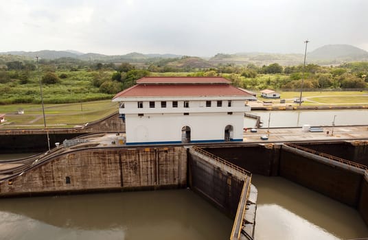 View on Miraflores locks in Panama canal