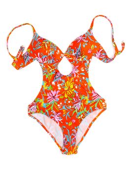 Colorful fused female swimsuit. Isolate on white.