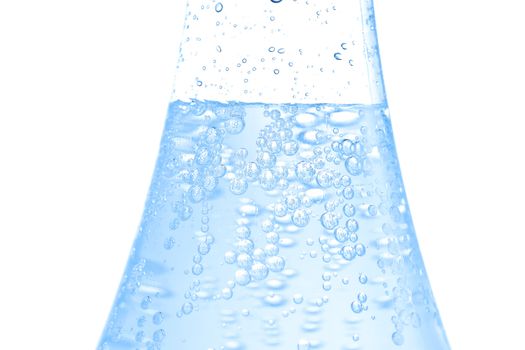 Bottle of water with bubbles on white background