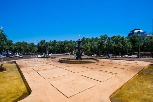 Fountain on square in Madrid Spain