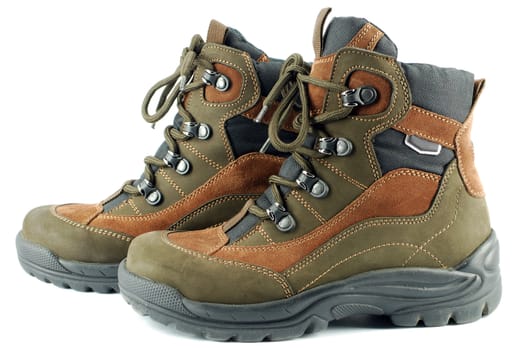 Hiking boots on white background