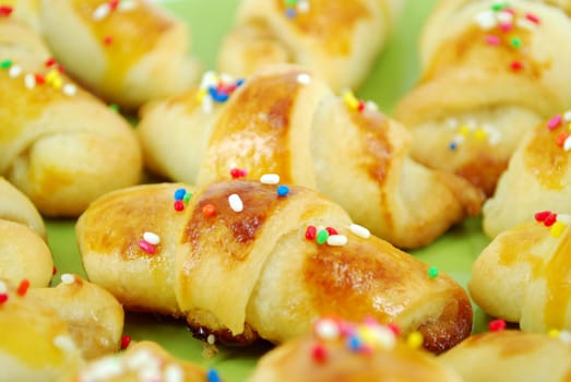 Crunchy sweet croissant close detail