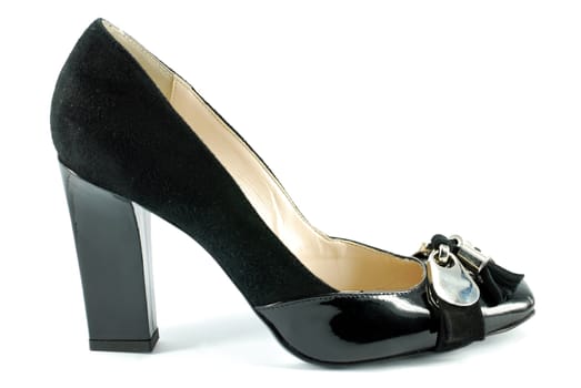 Woman black shoe on white background