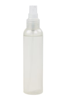 Plastic bottle with a spray on a white background