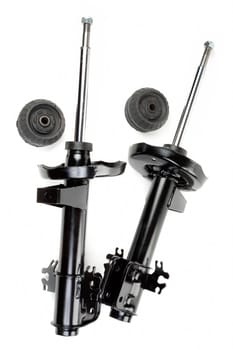 Set of two shock absorber and pivot bearings. Isolate on white.