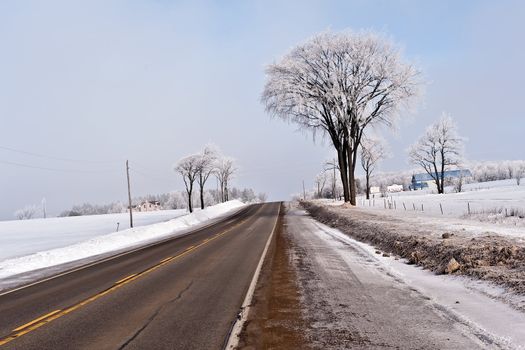 Rural road in Northern Ontario in winter