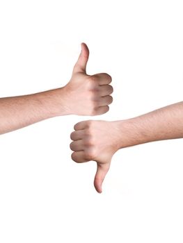 man hand showing thumbs up and down sign 