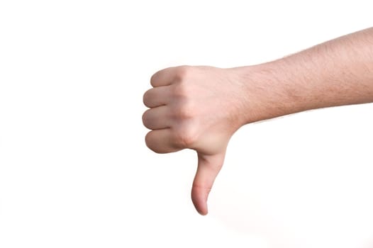 man showing a hand sign with thumb of finger pointed down