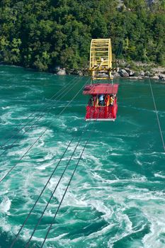 A cable car suspended over the Niagara River downstream from Niagara Falls.

