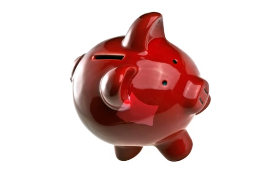 Red piggy bank isolated on white background