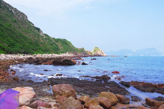 seaside with great rocks at chinese city Hongkong