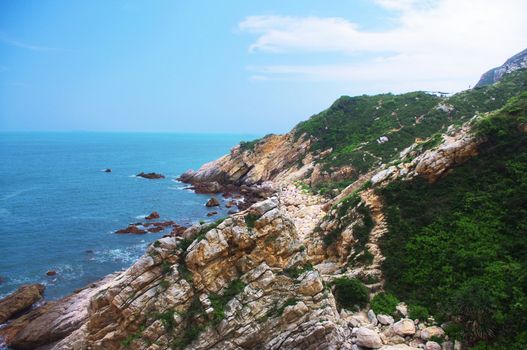 seaside with great rocks at chinese city Hongkong