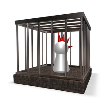 simple character mohawk tie in cage - 3d illustration
