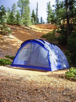 Blue tent in Red Canyon National Forest Campground