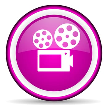cinema violet glossy icon on white background