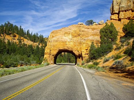 Tunnel through Red Canyon National Forest, Utah USA