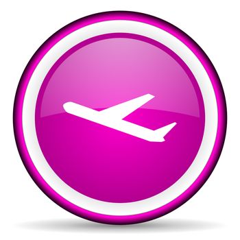 airplane violet glossy icon on white background
