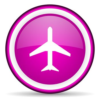 airplane violet glossy icon on white background