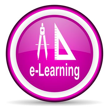 e-learning violet glossy icon on white background