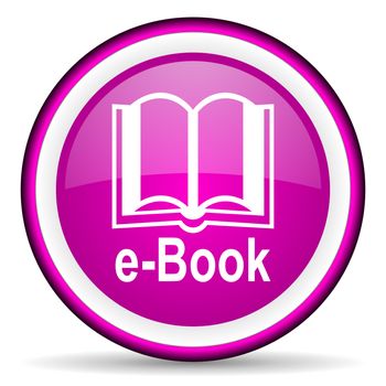 e-book violet glossy icon on white background
