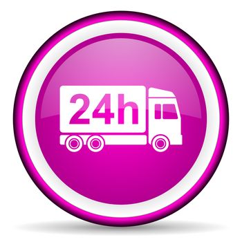 delivery 24h violet glossy icon on white background