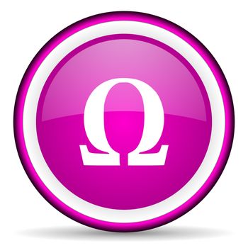 omega violet glossy icon on white background