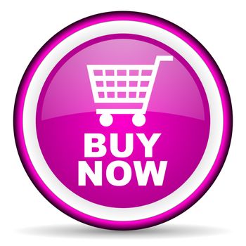 buy now violet glossy icon on white background