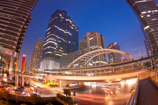 Night traffic lights in the Bangkok, Thailand